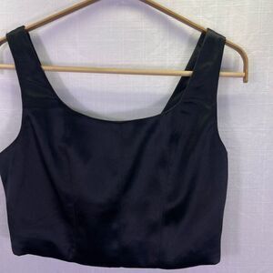 House of Harlow Black Smocked Back Bustier Corset Style Satin Crop Tank Medium